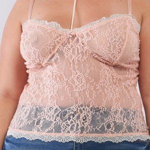 Junior Plus Size Dusty Rose Sleeveless Sheer Lace Halter Neck Detail Bustier